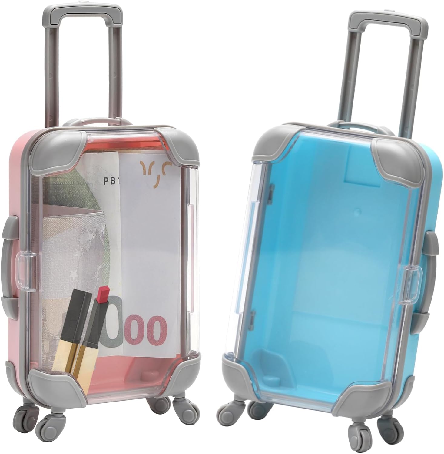 Hengbird 2 X Mini-koffer, Reise-spardose Mit Rollen Und Griff, Geschenkbox, Mini-spardose Für Den Urlaub, 2 Farben Für Geburtstag, Hochzeit, Aufbewahrungsbox Für Reisegutscheine