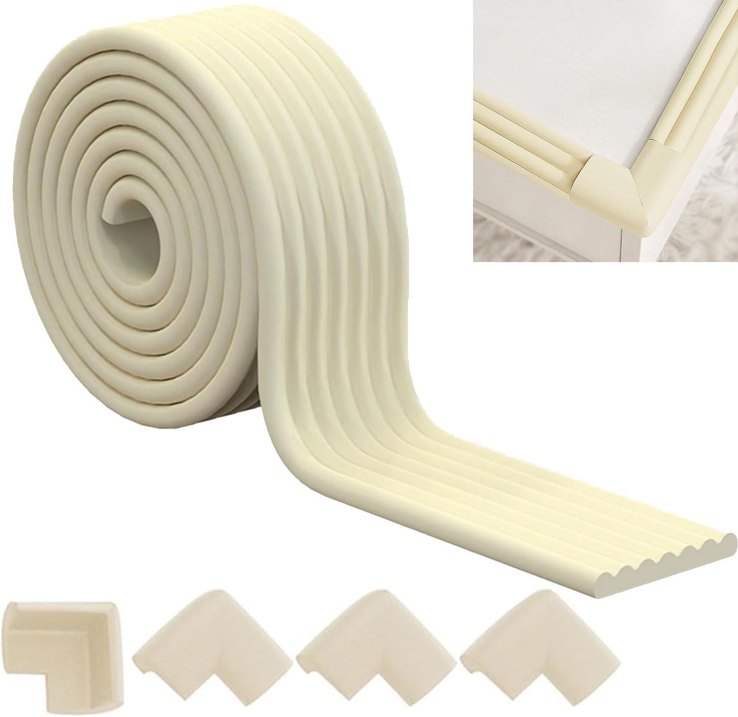 Schaumstoff-kantenschutz Für Babys, 2 M X 8 Cm Selbstklebender Stoßschutzstreifen, Schaumstoff-kanten- Und Eckenschutz Mit 4 Eckpolstern Für Tisch, Bett, Schreibtisch Und Kanten
