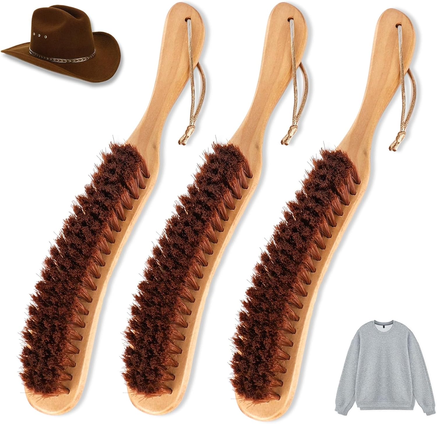 3er-pack Kleiderbürste Mit Buchenholzgriff Und Wildschweinborsten Für Anzüge, Mäntel, Bettwäsche, Wildleder, Reinigung Und Staubentfernung