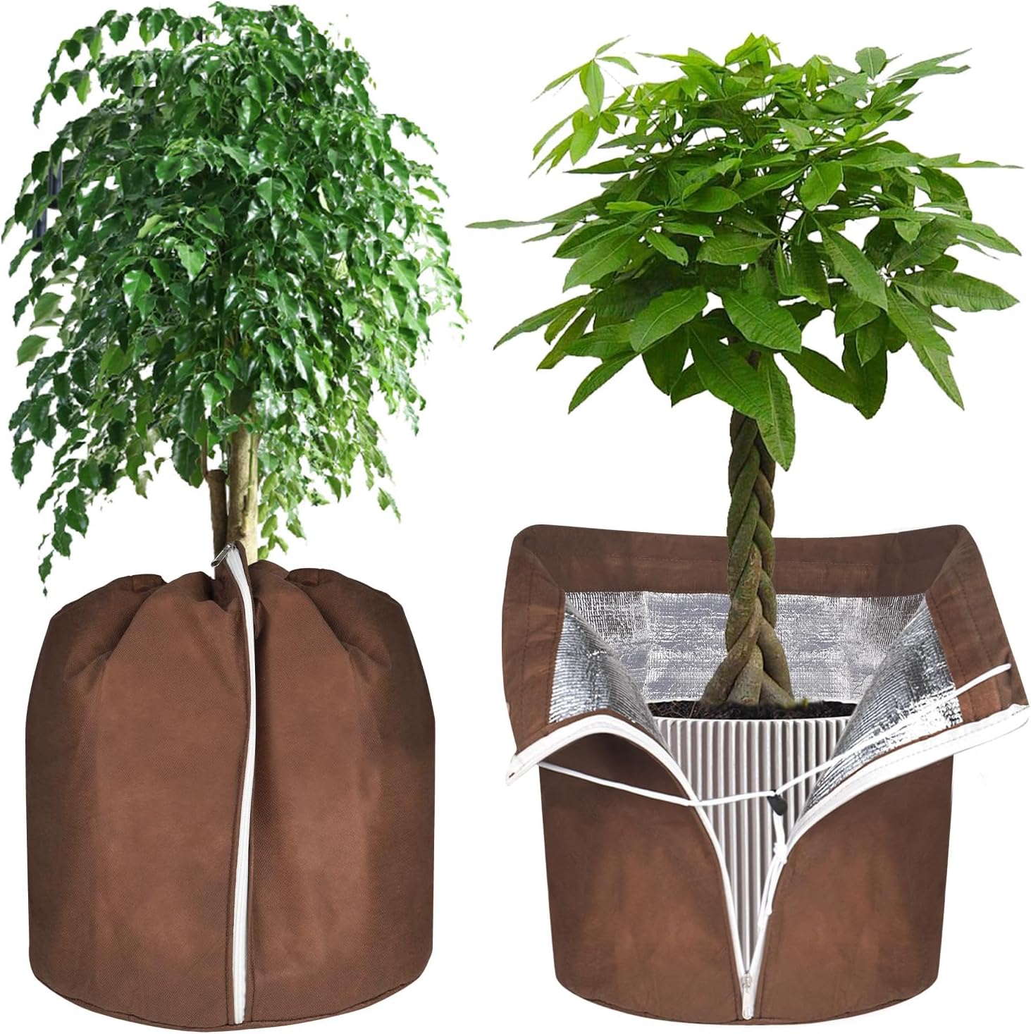 Set Mit 2 Winter-pflanztopfüberzügen, 40 X 40 Cm, Wärmeschutz Mit Reißverschluss Und Kordelzug, Winterschutz Für Topfpflanzen, Pflanzen Und Wurzeln