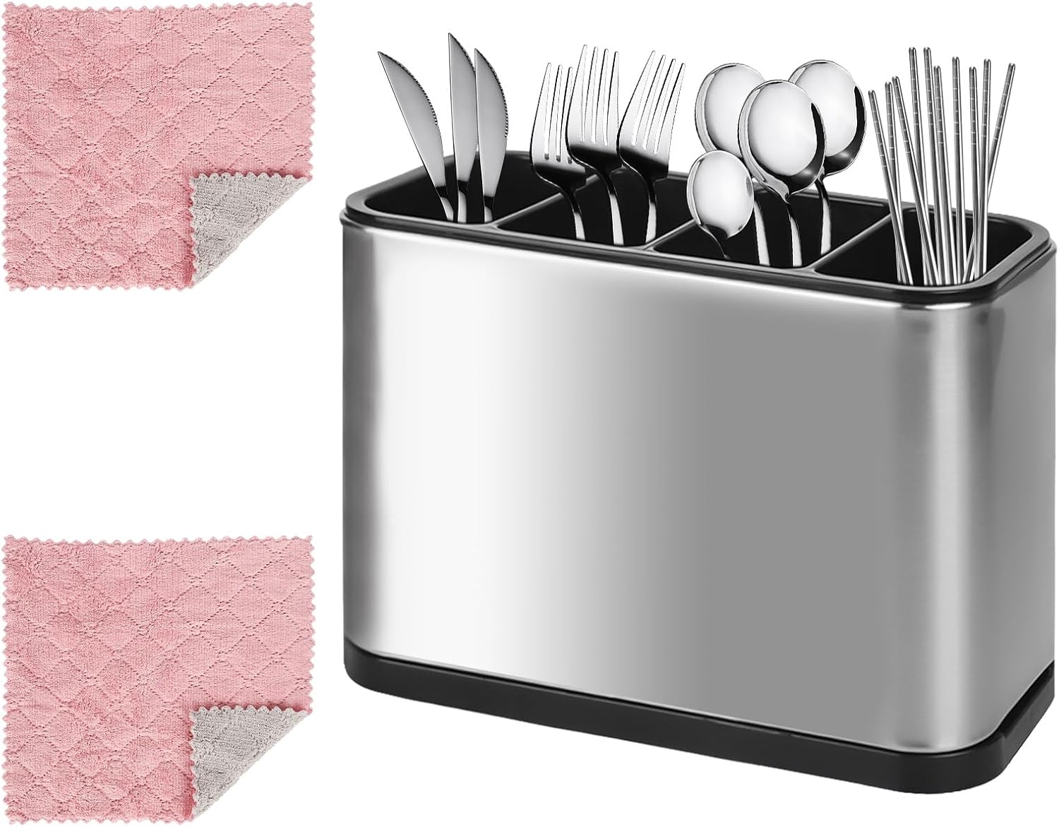 Besteckabtropfgestell Mit 4 Fächern, Multifunktionales Abtropftablett Zur Aufbewahrung Von Geschirr Und Küchenutensilien Für Küche Und Esszimmer