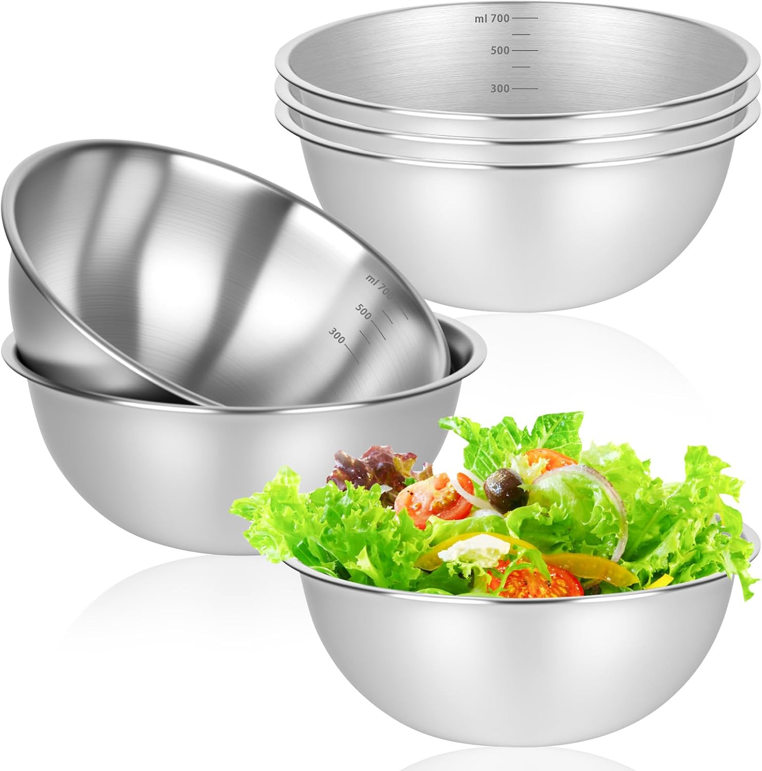 Set Mit 6 Edelstahl-rührschüsseln – Durchmesser: 17 Cm – Spülmaschinenfest – Stapelbar – Zum Servieren, Kochen, Für Soßen Und Snacks