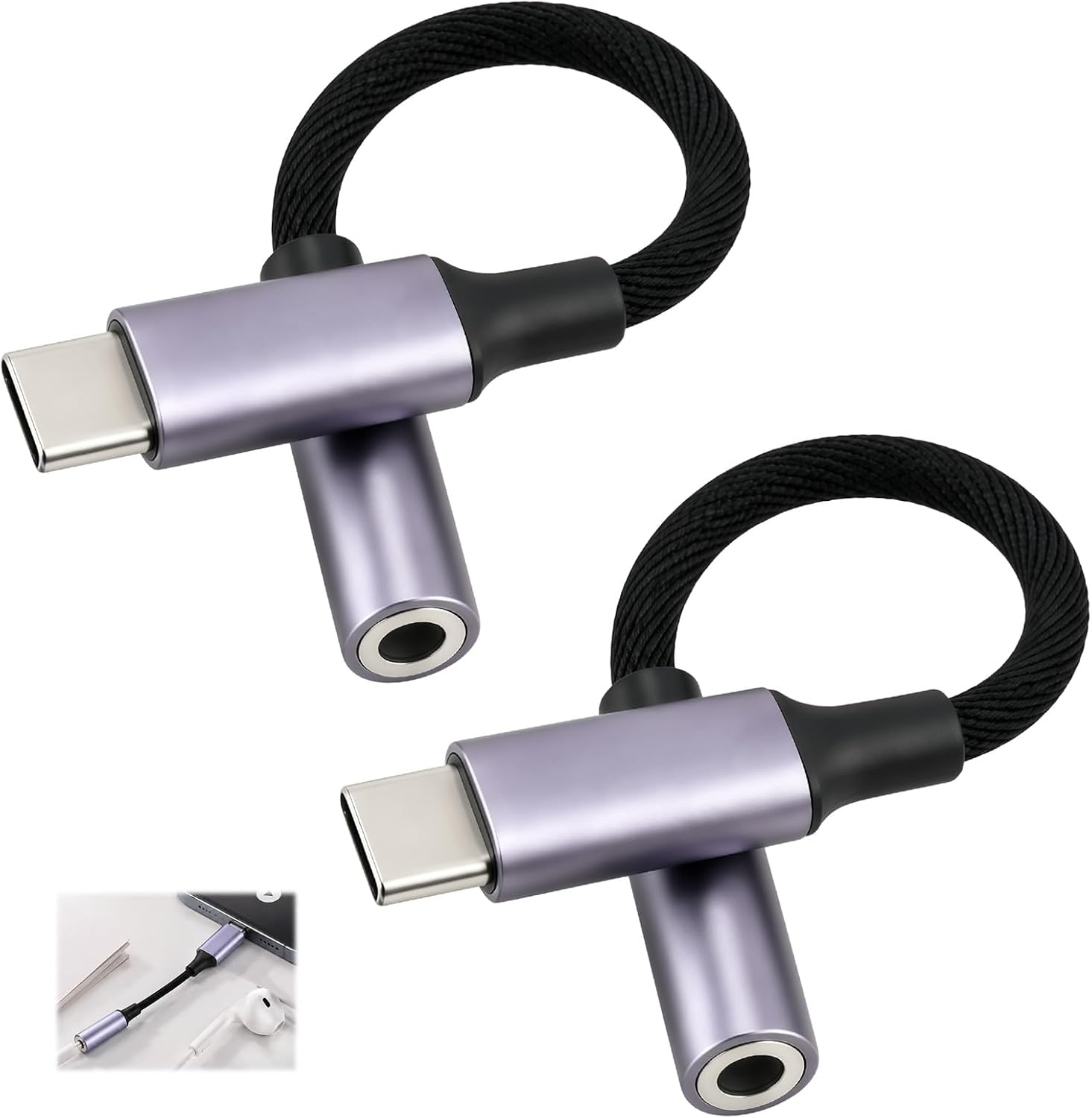 2er-pack Usb-c Auf 3,5-mm-trrs/trs-klinkenadapter Mit High-fidelity-dac-chip, Kompatibel Mit Iphone 17 Pro Max/16 Plus, Galaxy S25/s24, Pixel 10/9/8, Macbook, Ipad Pro/air, Kopfhörern, Mikrofon, Ohrhö