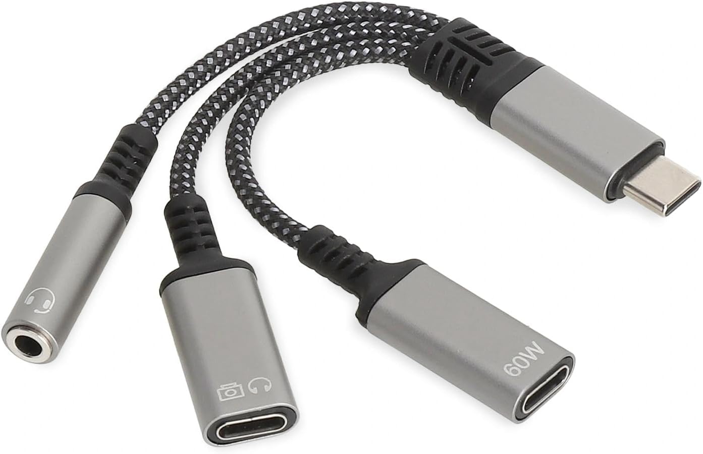 3-in-1 Usb-c-auf-3,5-mm-kopfhöreradapter – Usb-c-kopfhöreradapter Mit Usb-c-auf-3,5-mm-klinkenstecker, Audio- Und 60-w-pd-schnellladefunktion, Gleichzeitiges Laden Und Musikhören Für Smartphones, Tabl