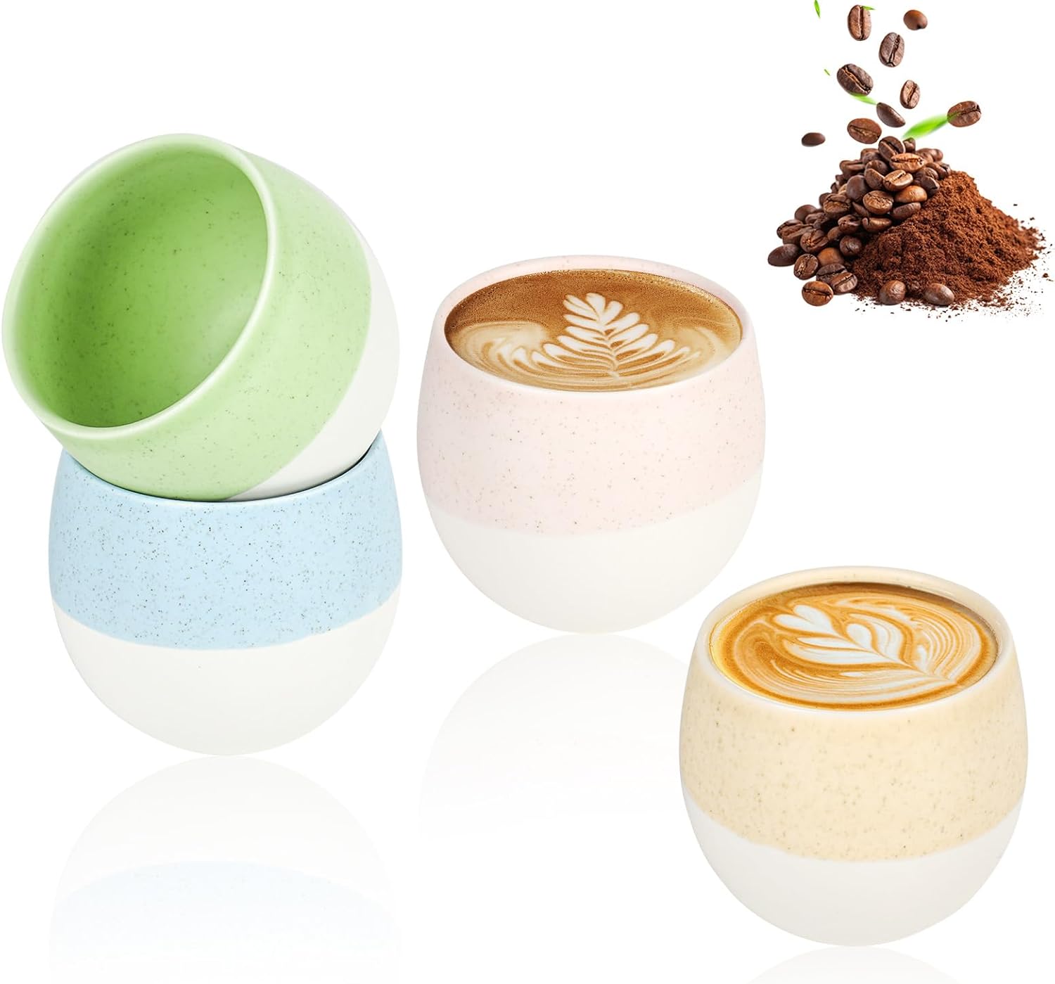 4er-set Espressotassen, 4 Farben, Keramik, Henkellos, Dickwandig, Mehrfarbig, Steingut, Für Tee, Matcha, Latte Macchiato, Saft