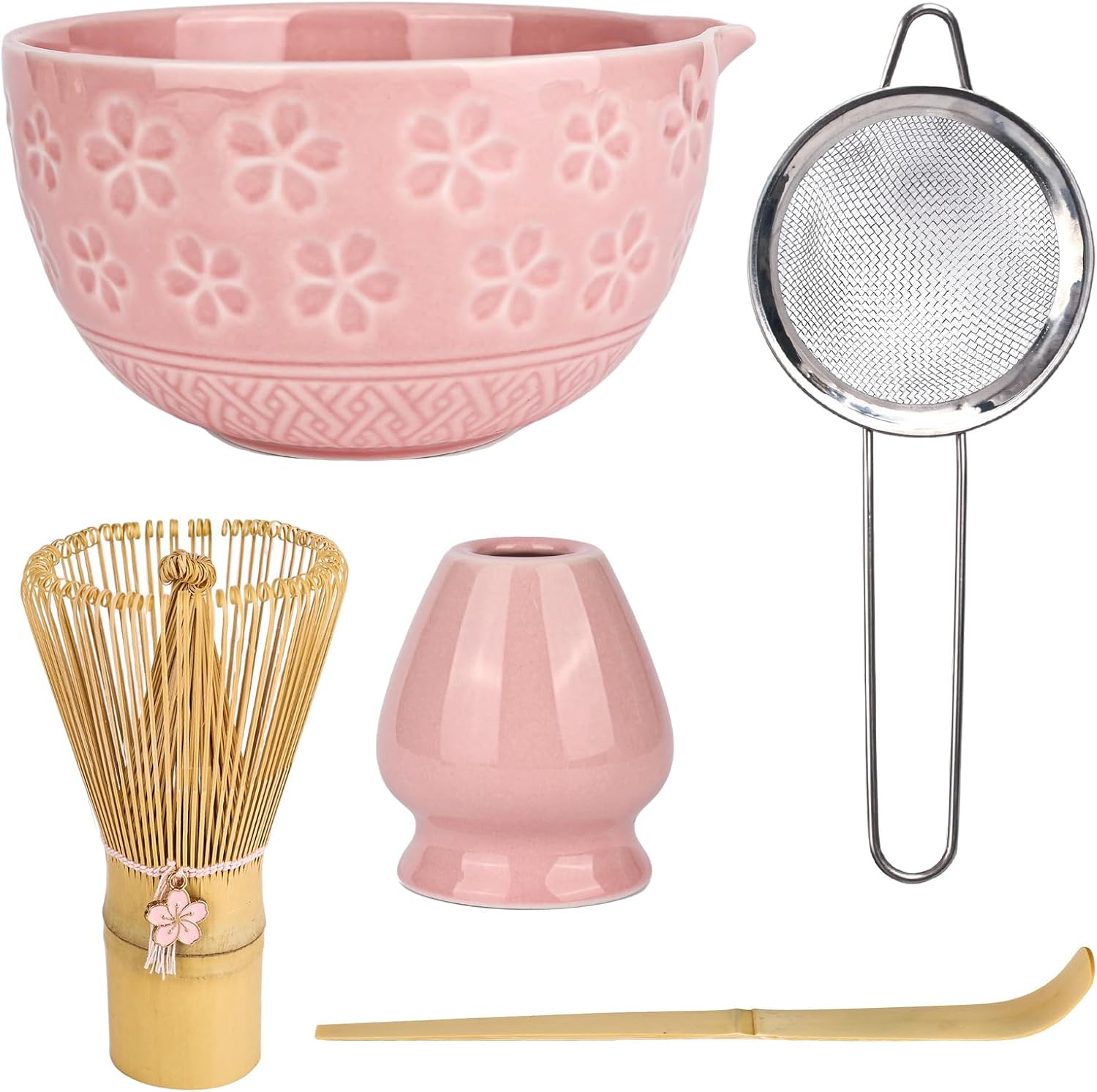 5-teiliges Matcha-schalen-set – Rosa – Farbe: Kirschblüten – Traditionelles Japanisches Tee-set – Keramikschale – Matcha-schale – Zeremonie – Keramik – Fürs Wohnzimmer