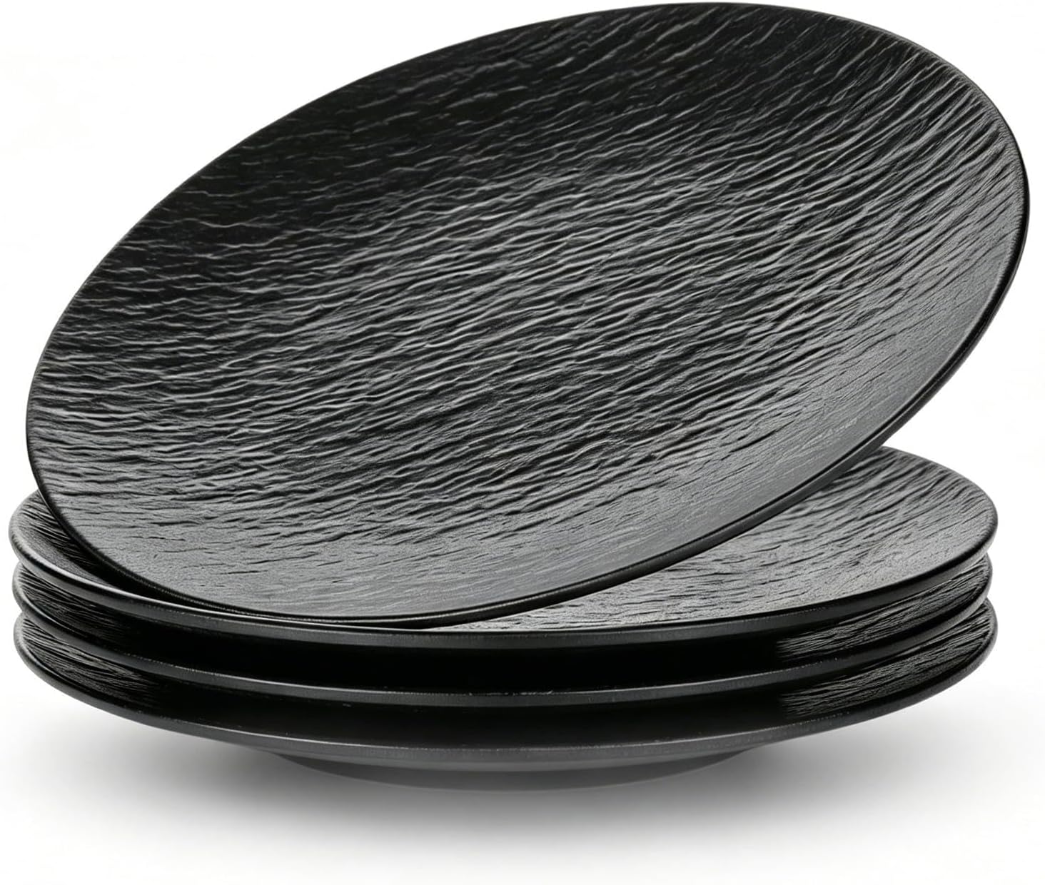 Set Mit 4 Wiederverwendbaren Melamintellern, 20 Cm, Schwarz, Für Frühstück, Kaffee, Abendessen, Kuchen, Salat, Snacks
