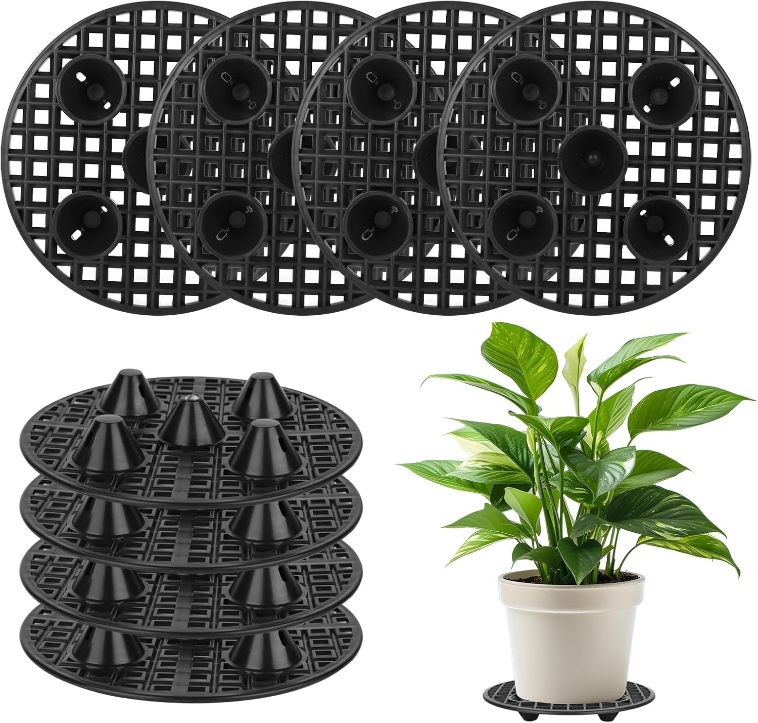 Set Mit 8 Topfpflanzenstützen, Untersetzern Aus Netzgewebe, 20 Cm Durchmesser, Rund, Aus Kunststoffgitter Für Drinnen, Bonsai, Draußen, Gartenschale