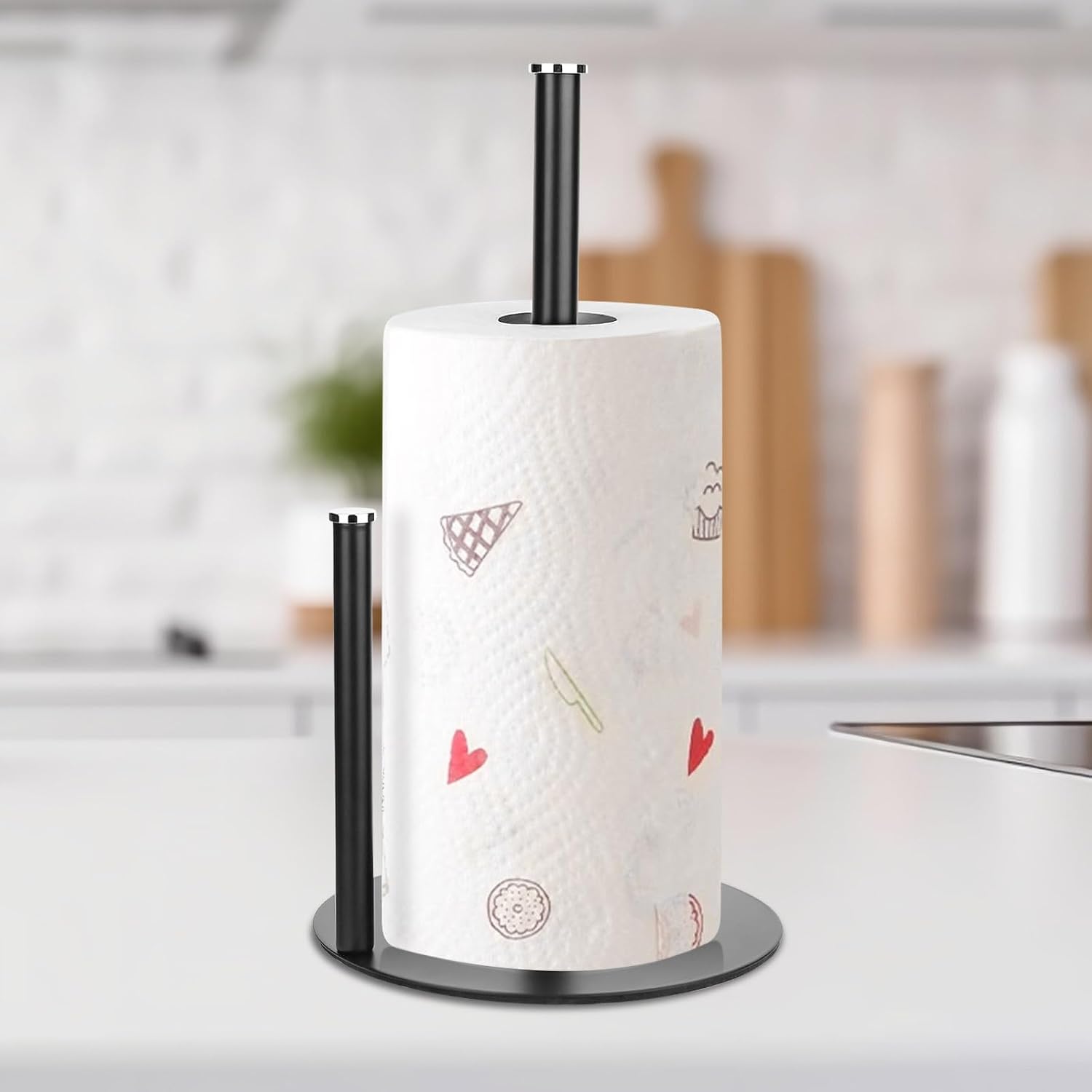 Schwarzer Papierhandtuchhalter Aus Edelstahl – Für Die Verwendung Auf Der Arbeitsplatte – Mit Beschwertem Boden – Maße: 15 X 33 Cm