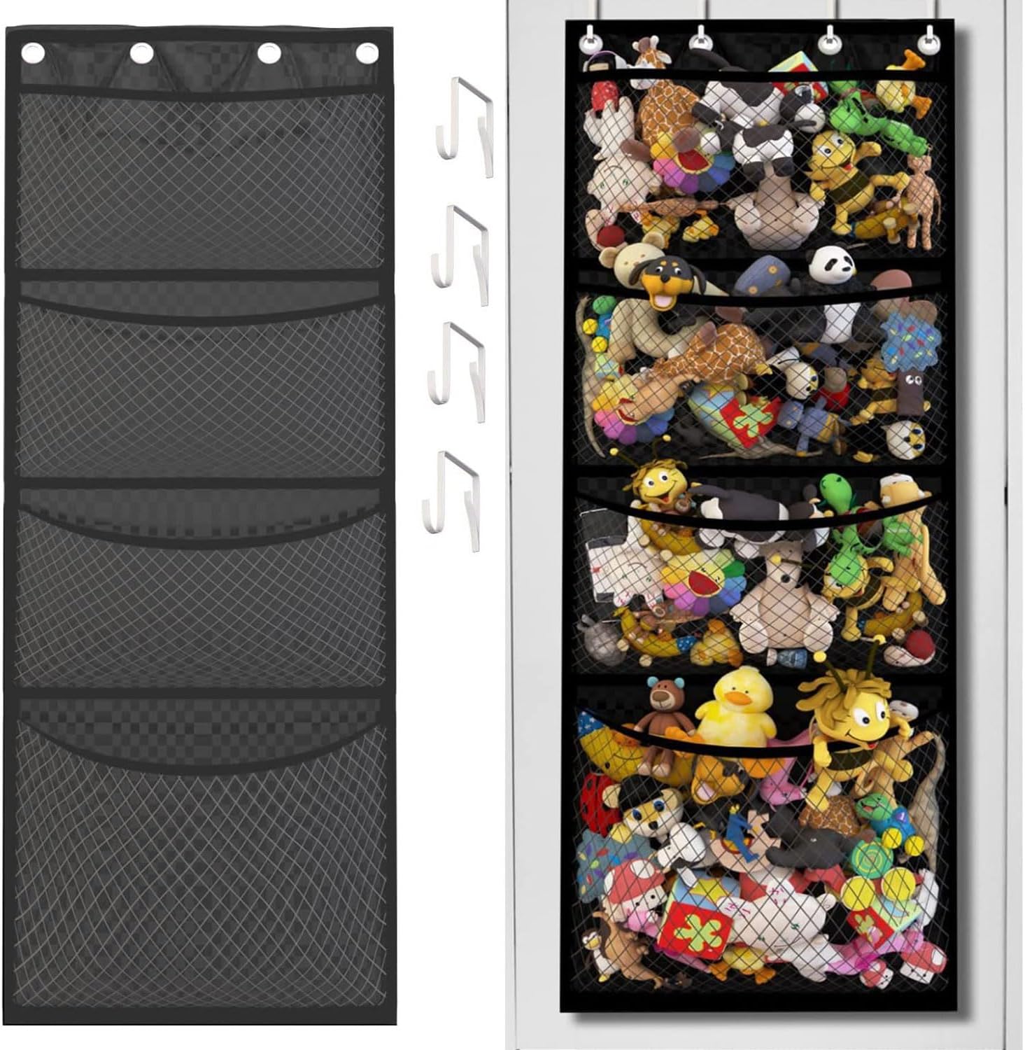 Hängende Spielzeugaufbewahrung Für Kuscheltiere, Organizer Für Kinder-plüschtiere, Hängendes Plüschnetz Mit 4 Taschen, Spielzeug-organizer Für Die Tür, Aufbewahrung Für Badezimmer Und Schlafzimmer