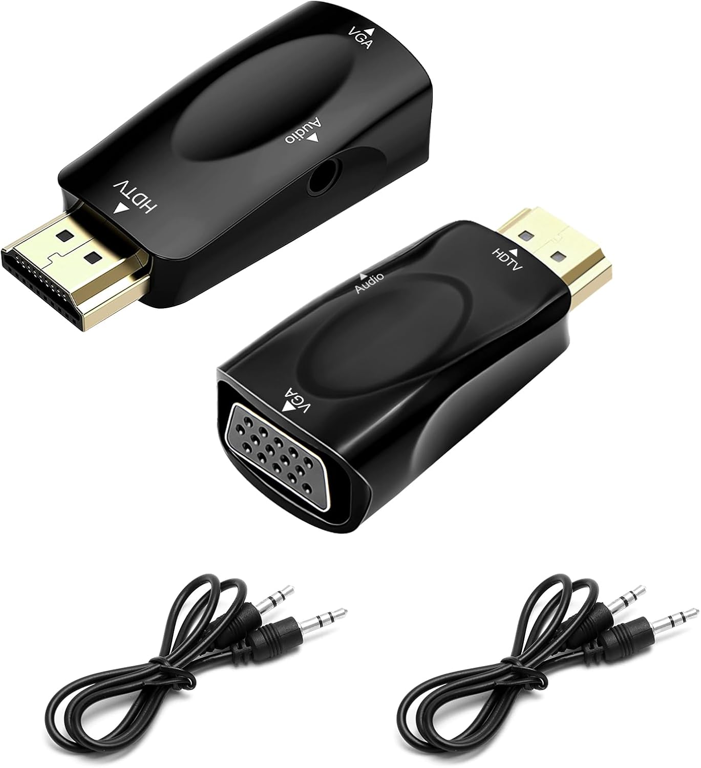 Hdmi-zu-vga-adapter (2 Stück) Mit Audiokabel – Hdmi-vga-konverter (1080p Full Hd) Mit 3,5-mm-klinkenstecker, Kompatibel Mit Pc, Laptop, Monitor, Projektor, Ps4, Macbook, Xbox Und Tv-box