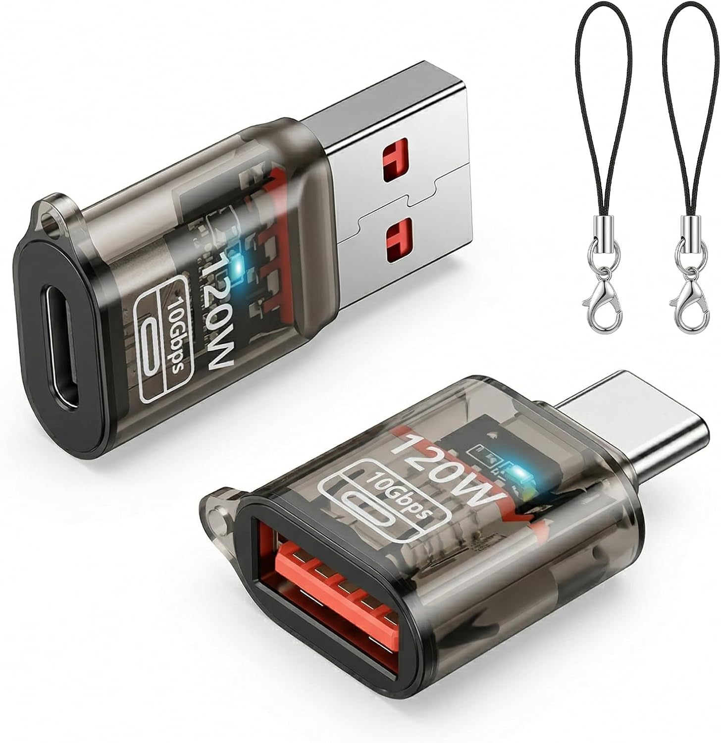 Hengbird 2er-pack Usb-c Auf Typ-a Und Usb-a Auf Usb-c Otg 120w Usb 3.2 Gen2 10gbps Schnellladefunktion Mit Handschlaufe Für Schnelles Laden, Kopfhöreranschluss Und 3-in-1-datenübertragung
