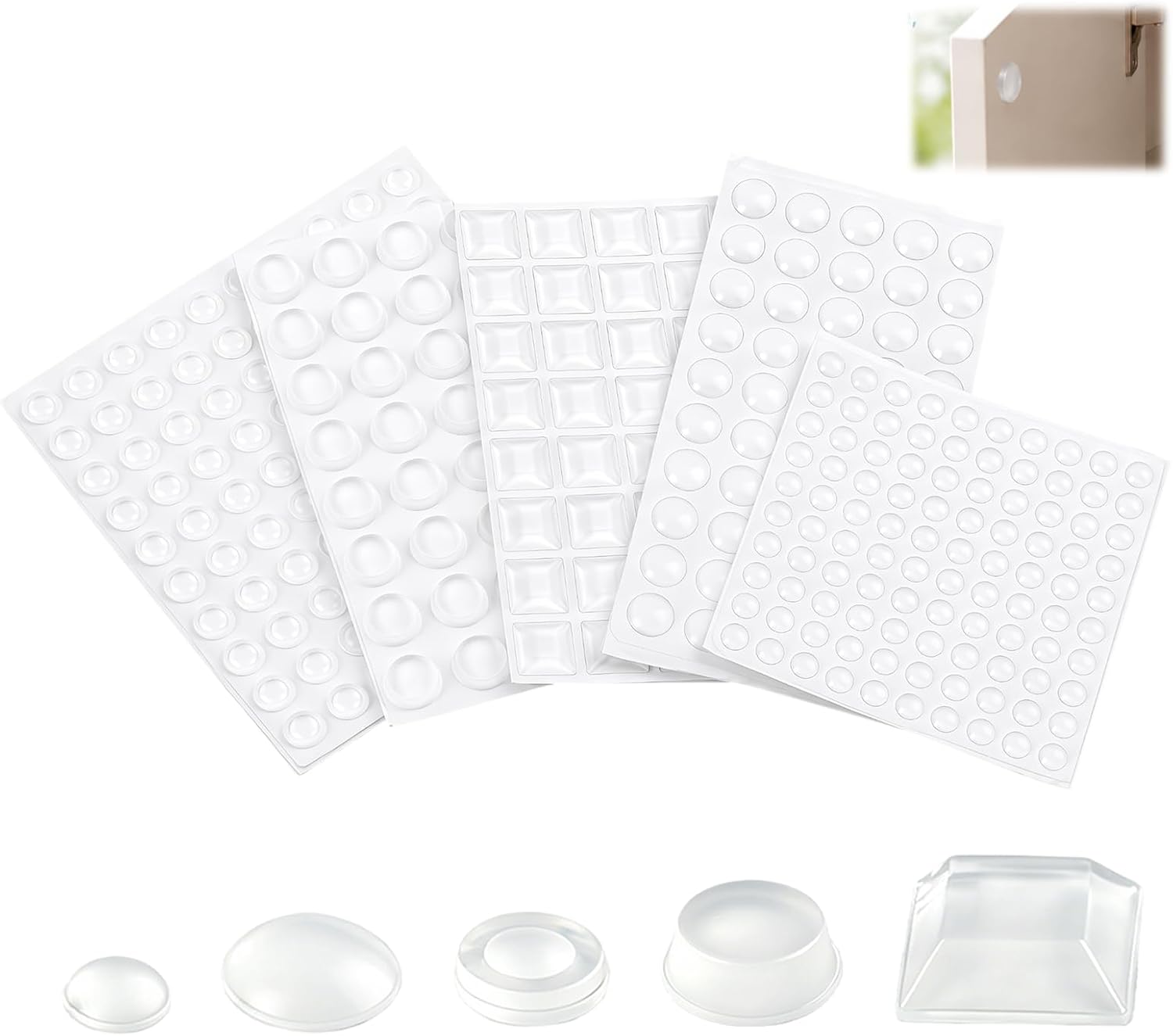 Packung Mit 322 Transparenten Klebepuffern (5 Designs) – Selbstklebende Gummipuffer Für Türen, Möbel, Rahmen Und Schränke – Geräusch- Und Stoßdämpfende Pads Zum Schutz Von Oberflächen
