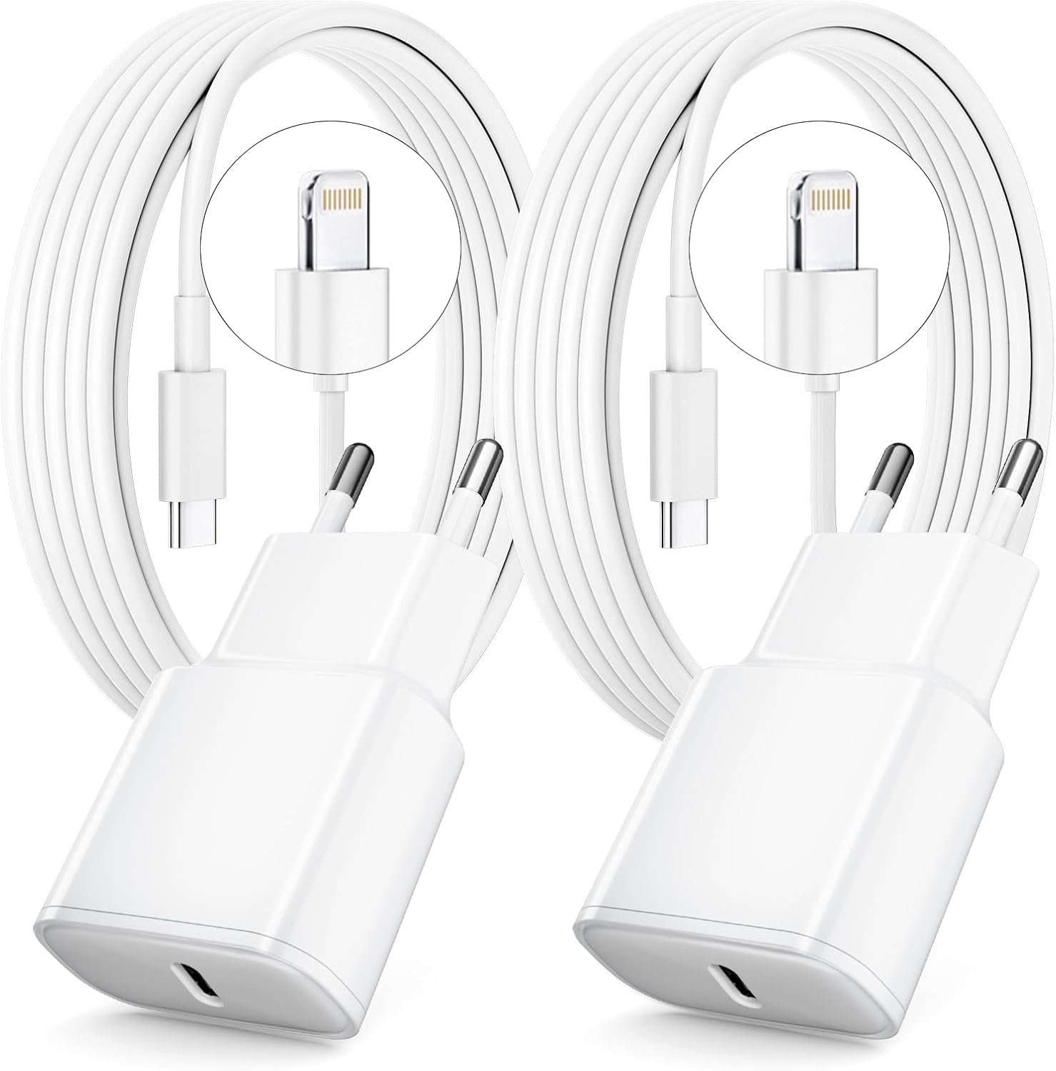 25-w-schnelllade-iphone-ladegerät, 2er-pack Usb-c Pd 3.0-ladegeräte Und 2 M Lightning-kabel Für Iphone 14/13/12/11/pro/pro Max/ipad 5/6/7/8/9/mini 2/3/4/5