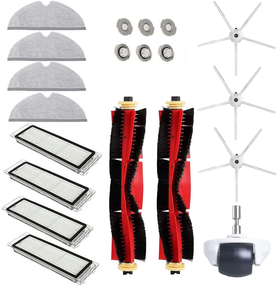 Chuancheng Kit Für Xiaomi Roborock S6 S5 Max S6 Pure S6 Maxv Staubsauger, Inklusive 2 Rollenbürsten, 3 Seitenbürsten, 4 Hepa-filter, 4 Wischtücher, 6 Wasserkern, 1 Rad.