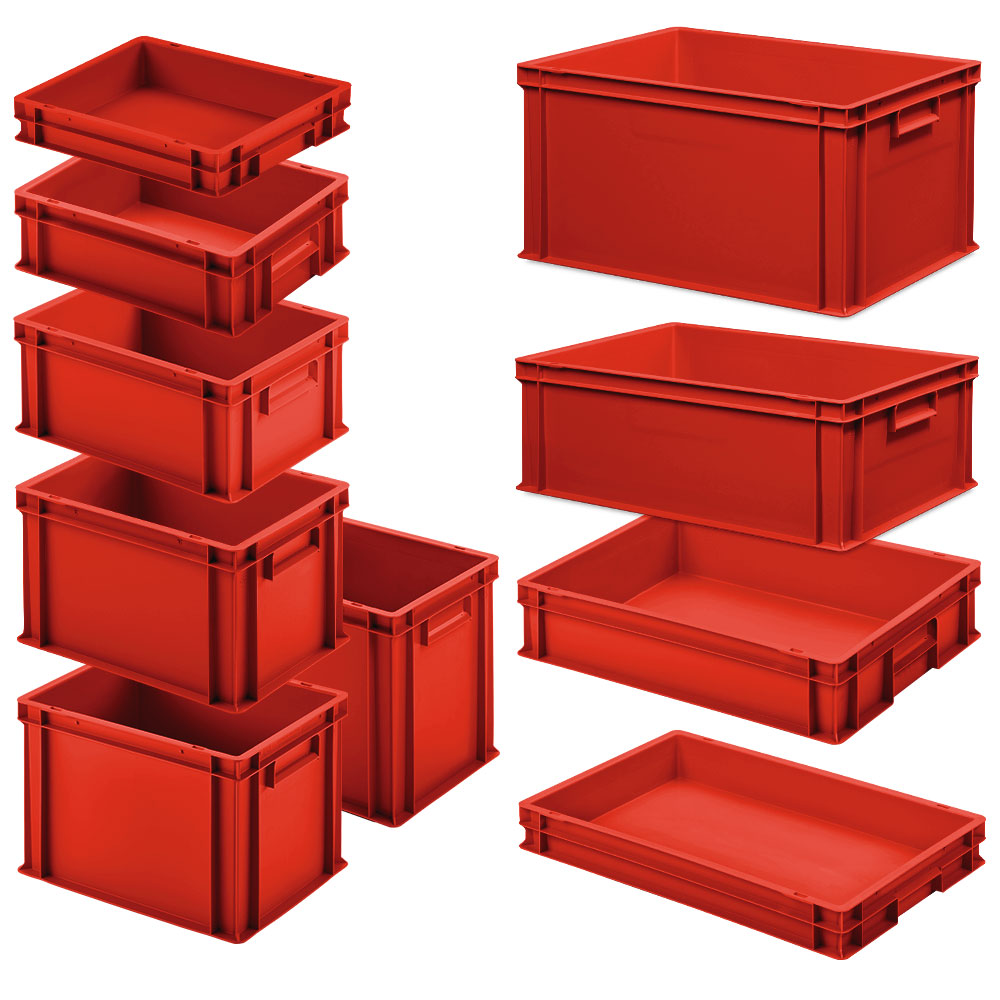 Brb Set Mit 10 Eurobehältern In 10 Versch. Größen/höhen, 6x 400x300 / 4x 600x400 Mm, Rot