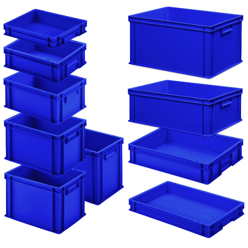 Brb Set Mit 10 Eurobehältern In 10 Versch. Größen/höhen, 6x 400x300 / 4x 600x400 Mm, Blau