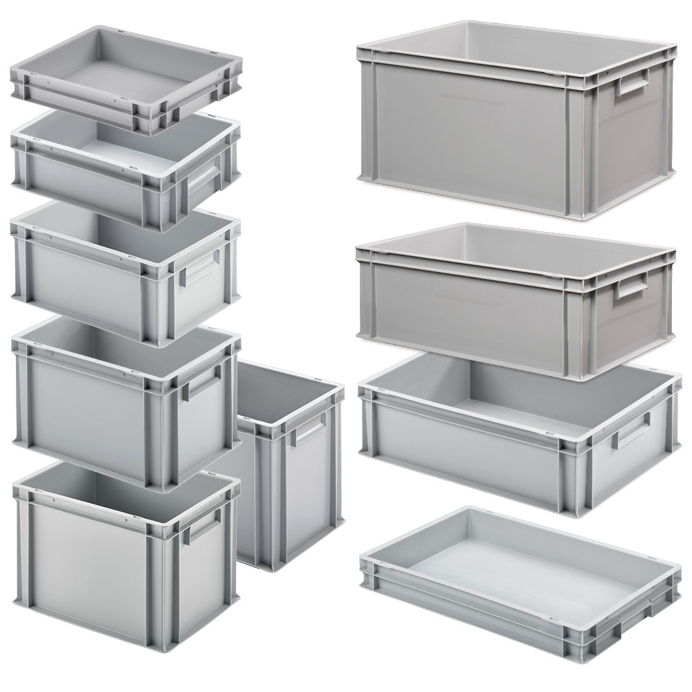 Brb Set Mit 10 Eurobehältern In 10 Versch. Größen/höhen, 6x 400x300 / 4x 600x400 Mm, Grau