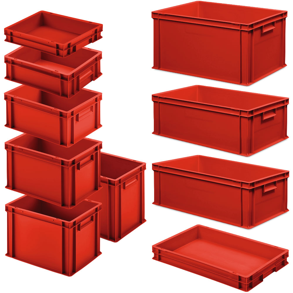 Brb Set Mit 10 Eurobehältern In 9 Versch. Größen/höhen, 6x 400x300 / 4x 600x400 Mm, Rot