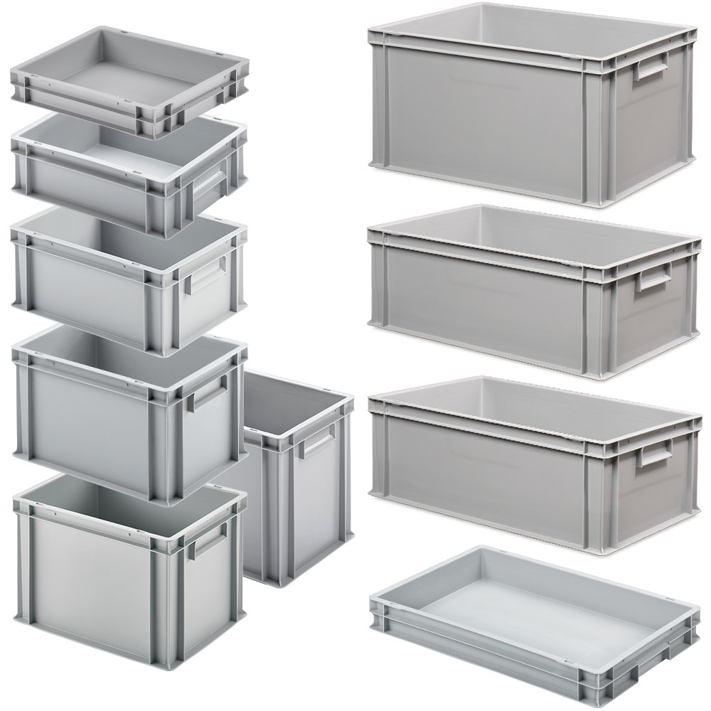 Brb Set Mit 10 Eurobehältern In 9 Versch. Größen/höhen, 6x 400x300 / 4x 600x400 Mm, Grau
