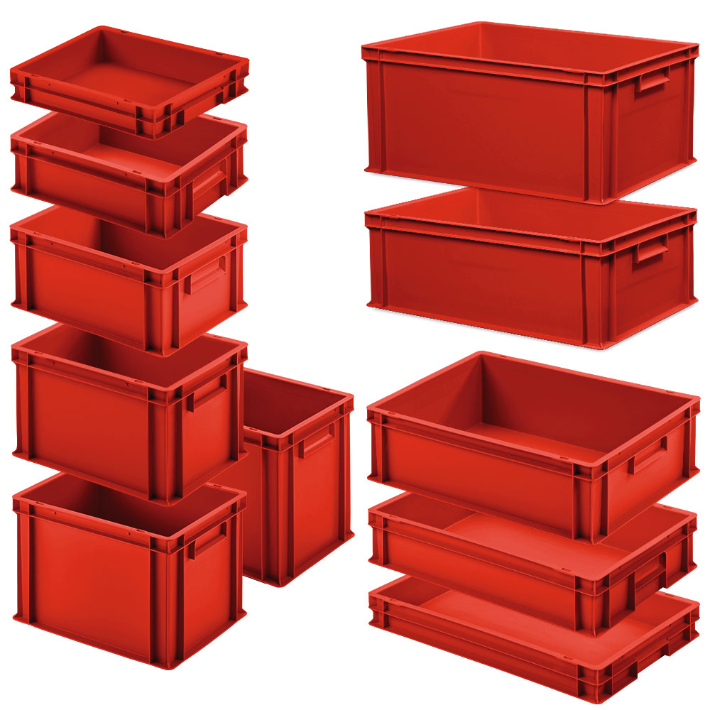 Brb Set Mit 11 Eurobehältern In 11 Versch. Größen/höhen, 6x 400x300 / 5x 600x400 Mm, Rot
