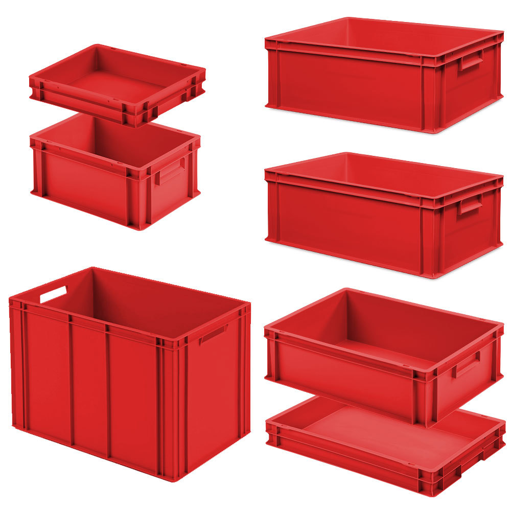 Brb Set Mit 7 Eurobehältern In 6 Versch. Größen/höhen, 2x 400x300 / 5x 600x400 Mm, Rot