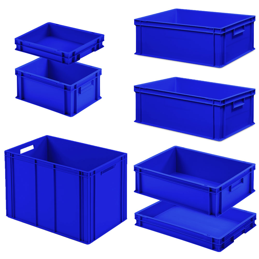 Brb Set Mit 7 Eurobehältern In 6 Versch. Größen/höhen, 2x 400x300 / 5x 600x400 Mm, Blau