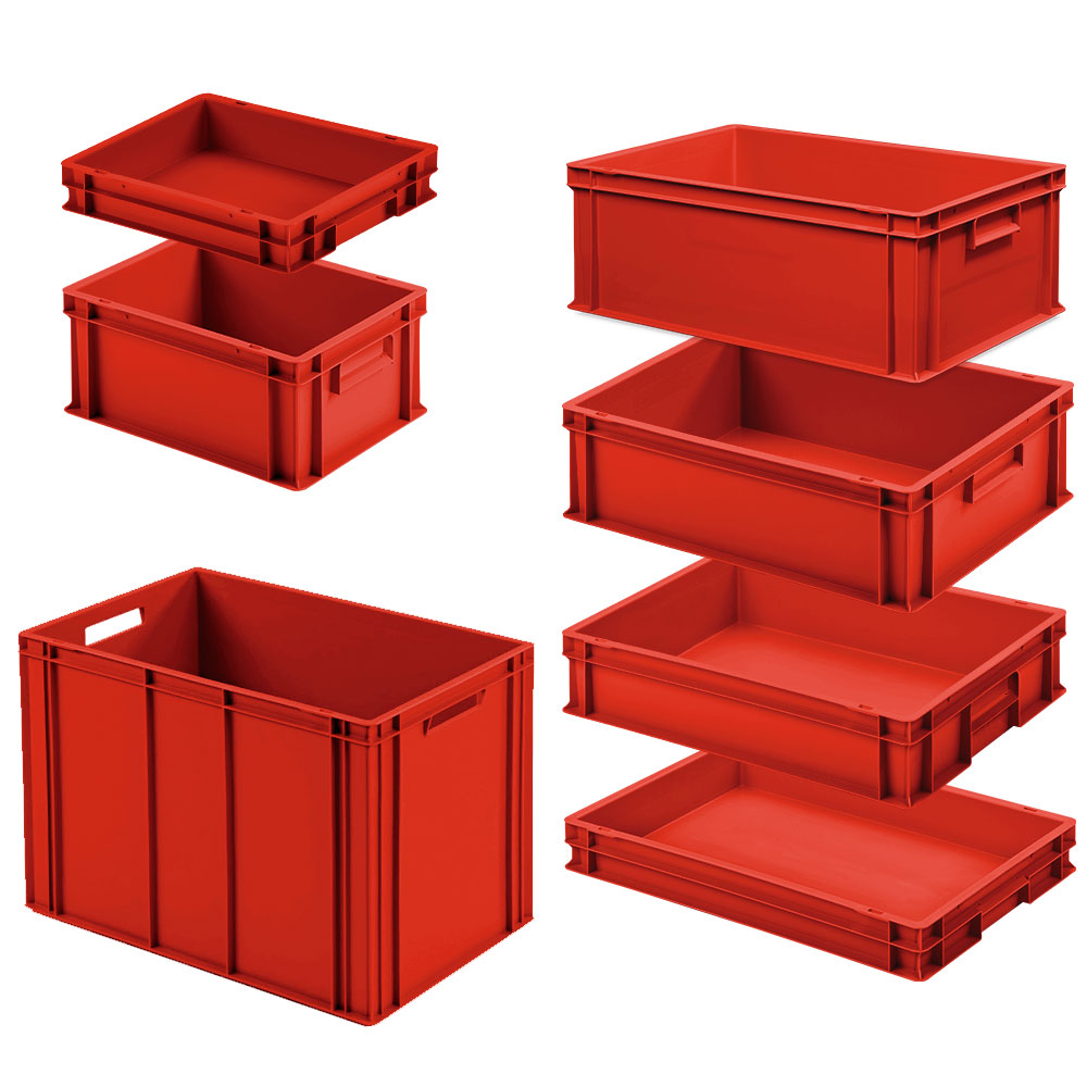 Brb Set Mit 7 Eurobehältern In 7 Versch. Größen/höhen, 2x 400x300 / 5x 600x400 Mm, Rot
