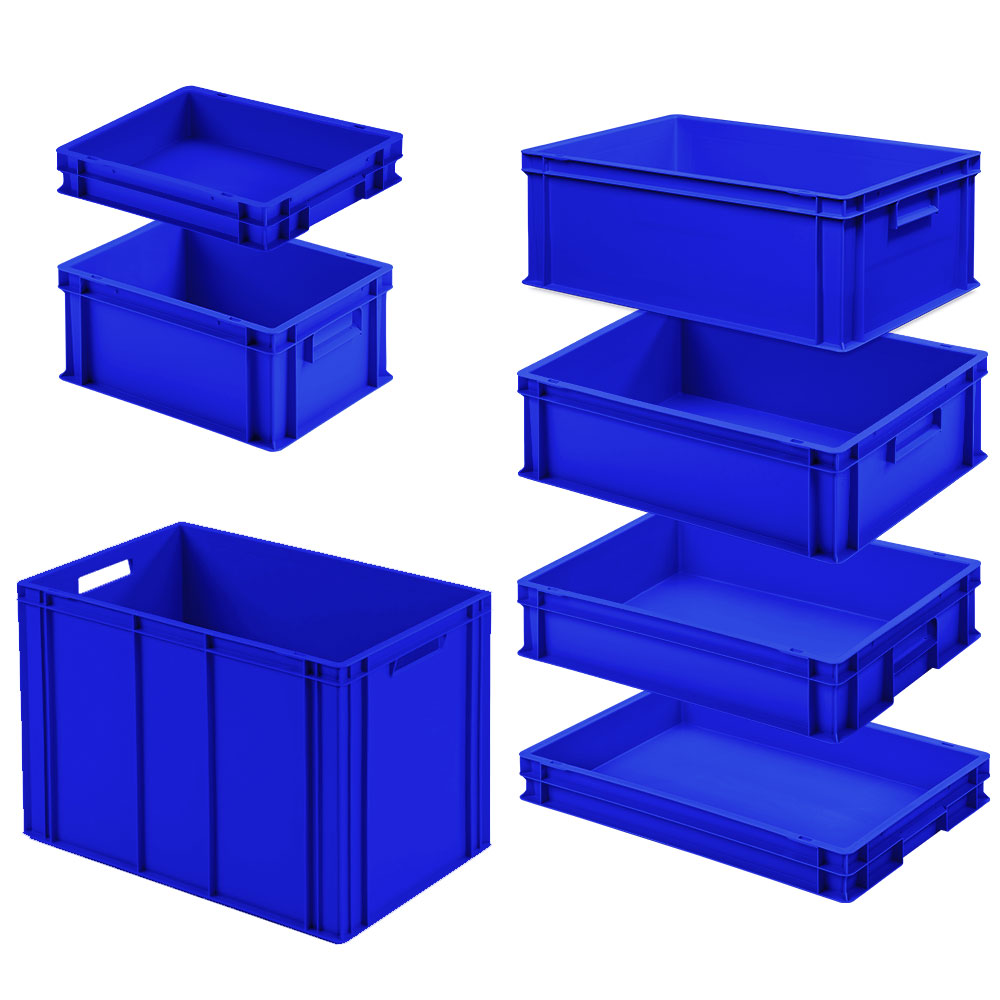 Brb Set Mit 7 Eurobehältern In 7 Versch. Größen/höhen, 2x 400x300 / 5x 600x400 Mm, Blau