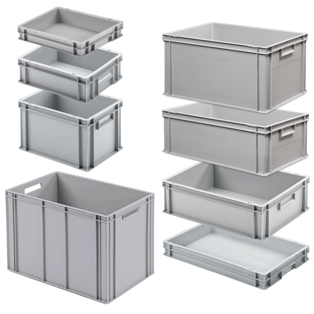 Brb Set Mit 8 Eurobehältern In 8 Versch. Größen/höhen, 3x 400x300 / 5x 600x400 Mm, Grau
