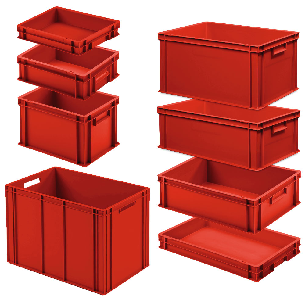 Brb Set Mit 8 Eurobehältern In 8 Versch. Größen/höhen, 3x 400x300 / 5x 600x400 Mm, Rot