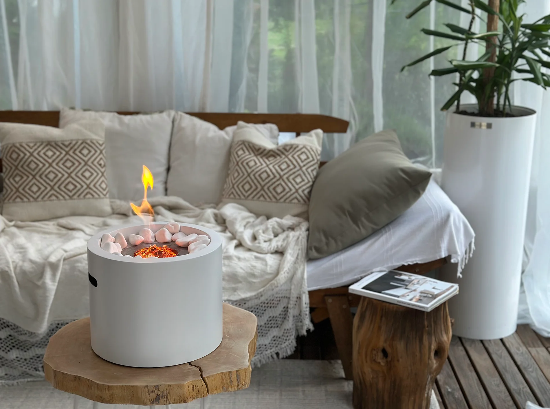 Freistehender Bioethanol-kamin Moon Mini Weiß Matt