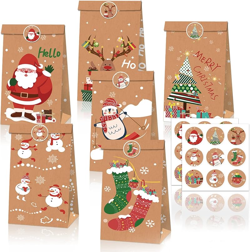 12 Weihnachtsgeschenktüten, Papiertüten, Geschenktüten Für Weihnachtssüßigkeiten, Ideal Für Weihnachts- Und Geburtstagsfeiern