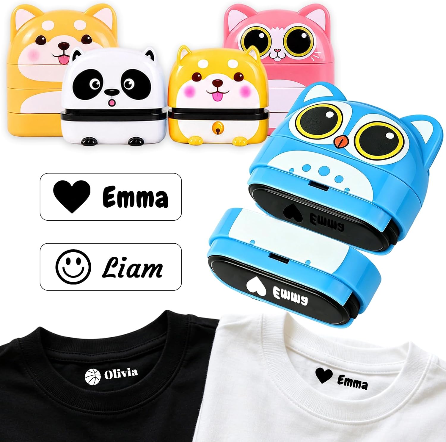 Personalisierter Stempel Für Kinderkleidung Textilstempel Namensstempel Zum Anpassen Für Kinderkleidung Doppelseitiger Textilstempel Für Schule/kindergarten (weiß/schwarz)