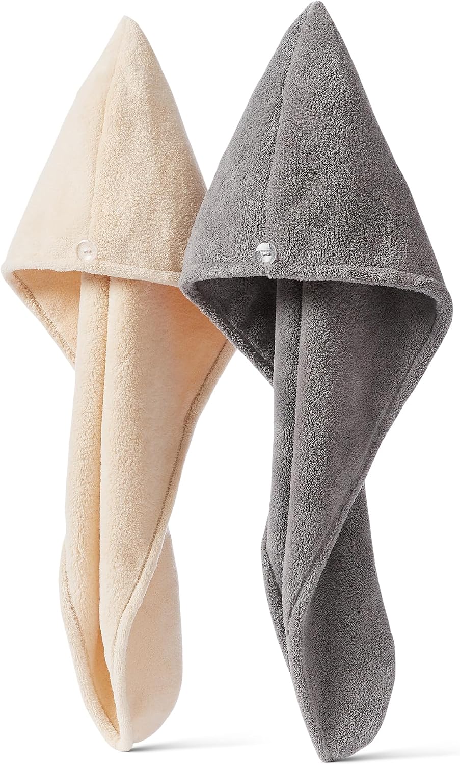 Set Mit 2 Mikrofaser-turban-handtüchern Für Haare, Schnell Trocknend, Badetuch Zum Trocknen Von Haaren, Grau/beige