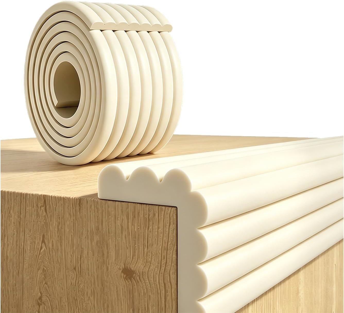 Eckenschutz Für Babytische, 2 M X 8 Cm, Schaumstoffschutz Selbstklebender, W-förmiger Kantenschutz Für Kinderzimmer, Küche, Büro, Couchtisch, Beige