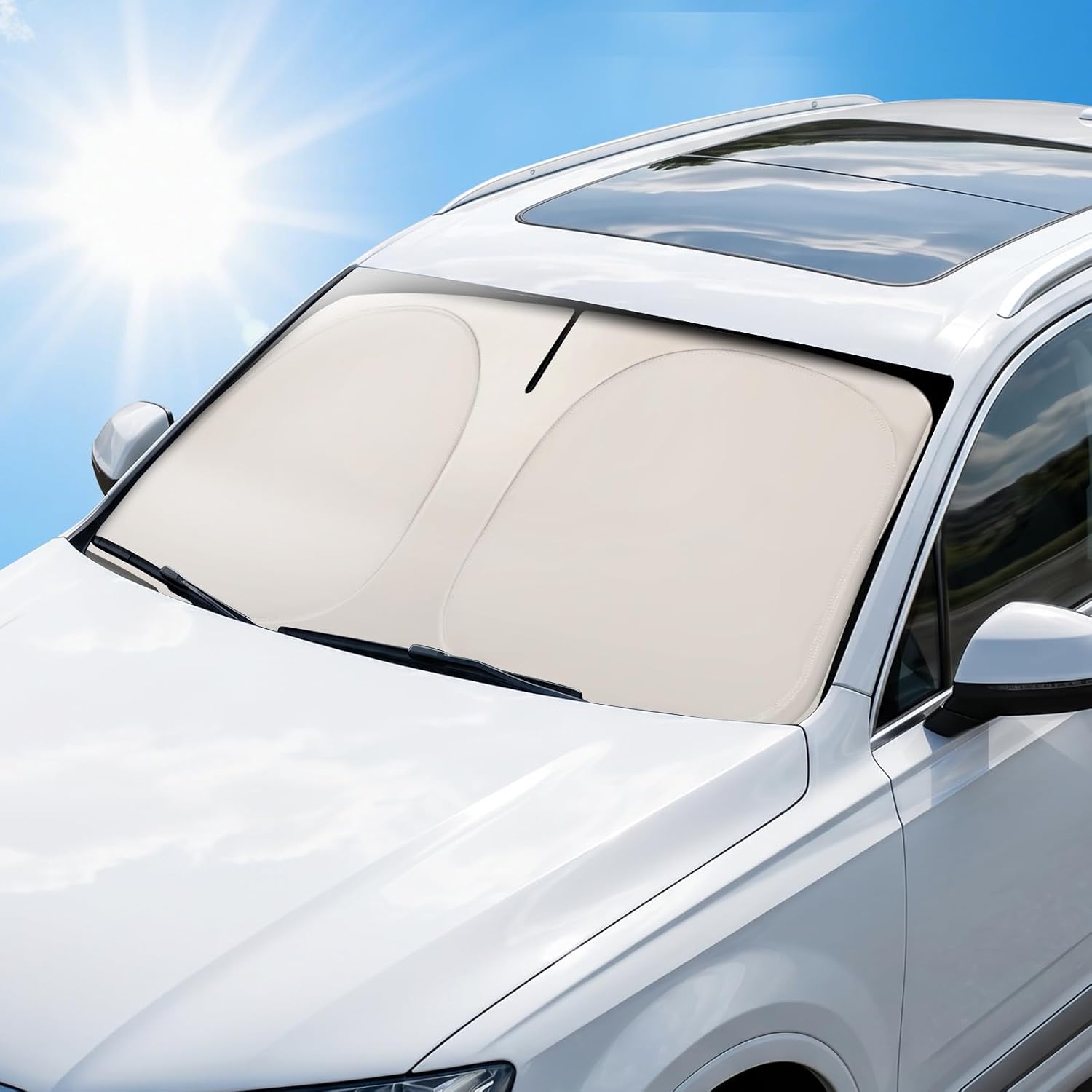 Auto-sonnenschutz, Faltbar, Für Die Windschutzscheibe, Auto-innenraum-sonnenschutz – Blockiert Uv-strahlung, Hält Kühl, Passt Für Viele Autos. (s: H65xb138cm)