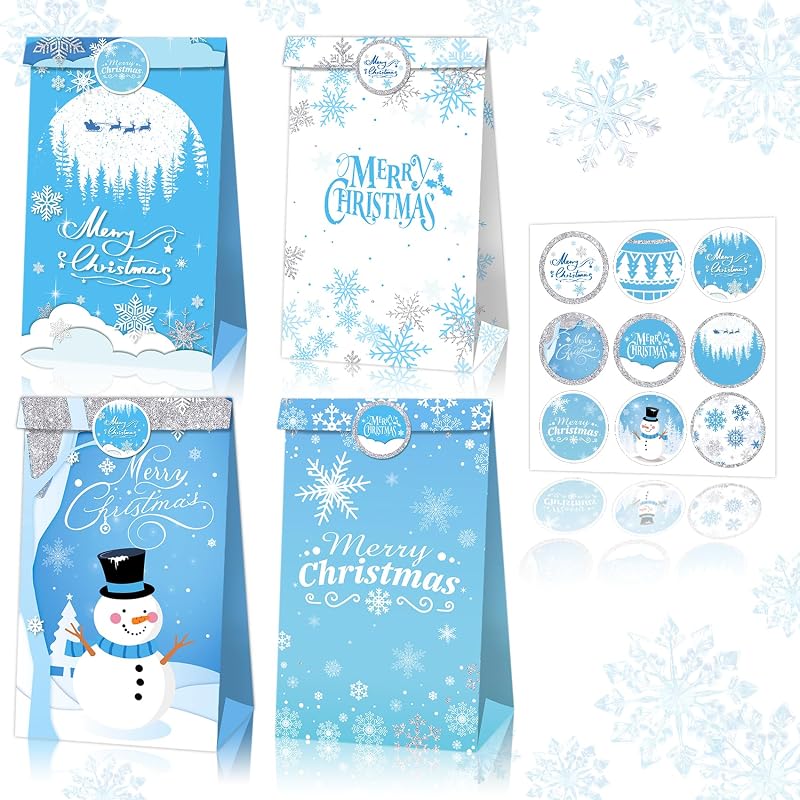 12 Stück Schneeflocken-weihnachtsgeschenktüten, Blaue Papiertüten, Weihnachtsgeschenktüten, Weihnachtssüßigkeitentüten, Weihnachtssüßigkeitentüten, Geeignet Für Weihnachts- Und Geburtstagsfeiern
