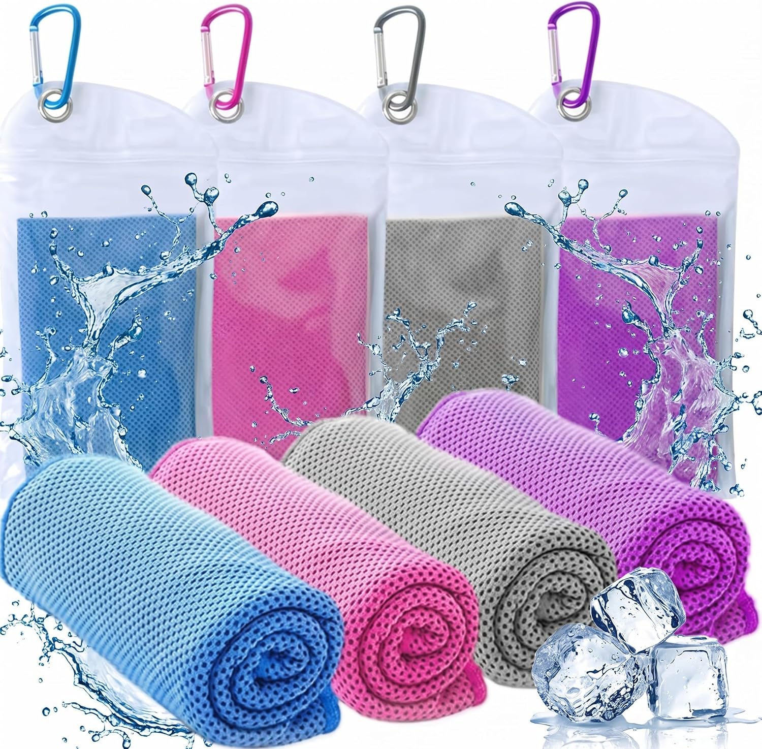 4er-set Kühlhandtücher (90 X 30 Cm), Weich Und Atmungsaktiv, Mikrofaser-eishandtuch Für Sofortige Kühlung, Ideal Für Yoga, Strand, Golf, Reisen, Fitnessstudio Und Sport