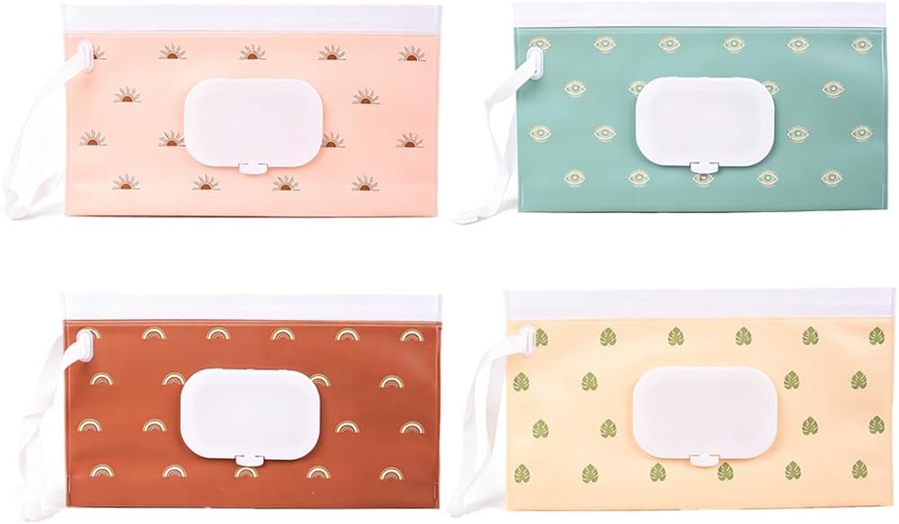 Tragbarer Feuchttücherbeutel, 4-teilig, Wiederverwendbare Feuchttücherbox Mit Deckel, Wasserdichter Feuchttücherbeutelspender Für Den Reise-kinderwagen Zu Hause, Praktische Und Einfache Aufbewahrung
