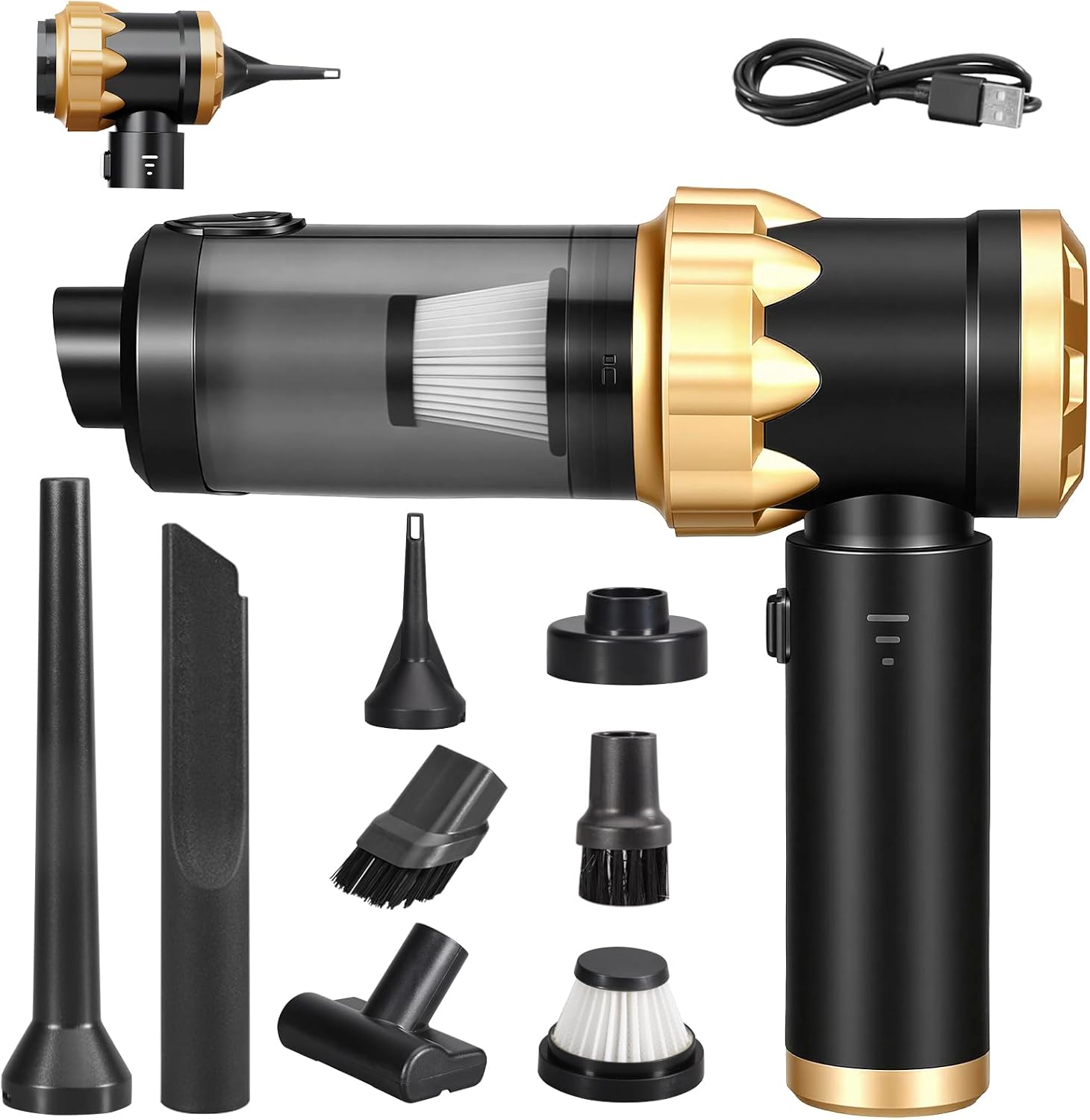 Leistungsstarker Auto-tischstaubsauger, Kabelloser Handstaubsauger, Mini-handstaubsauger, 4-in-1 26000 Pa, Geeignet Für Auto- Und Haushaltsreinigung, Gold/schwarz