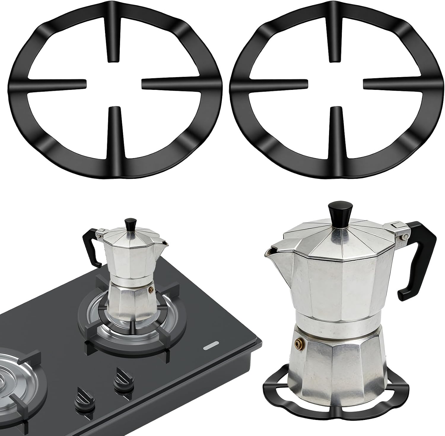 2 Stück Gusseiserne Stützringe Für Gasherde, Moka-brennerreduzierer, Halterungen Für Italienische Kaffeemaschinen, Gasbrenner-reduzierbasen Für Kochfelder (13 Cm)