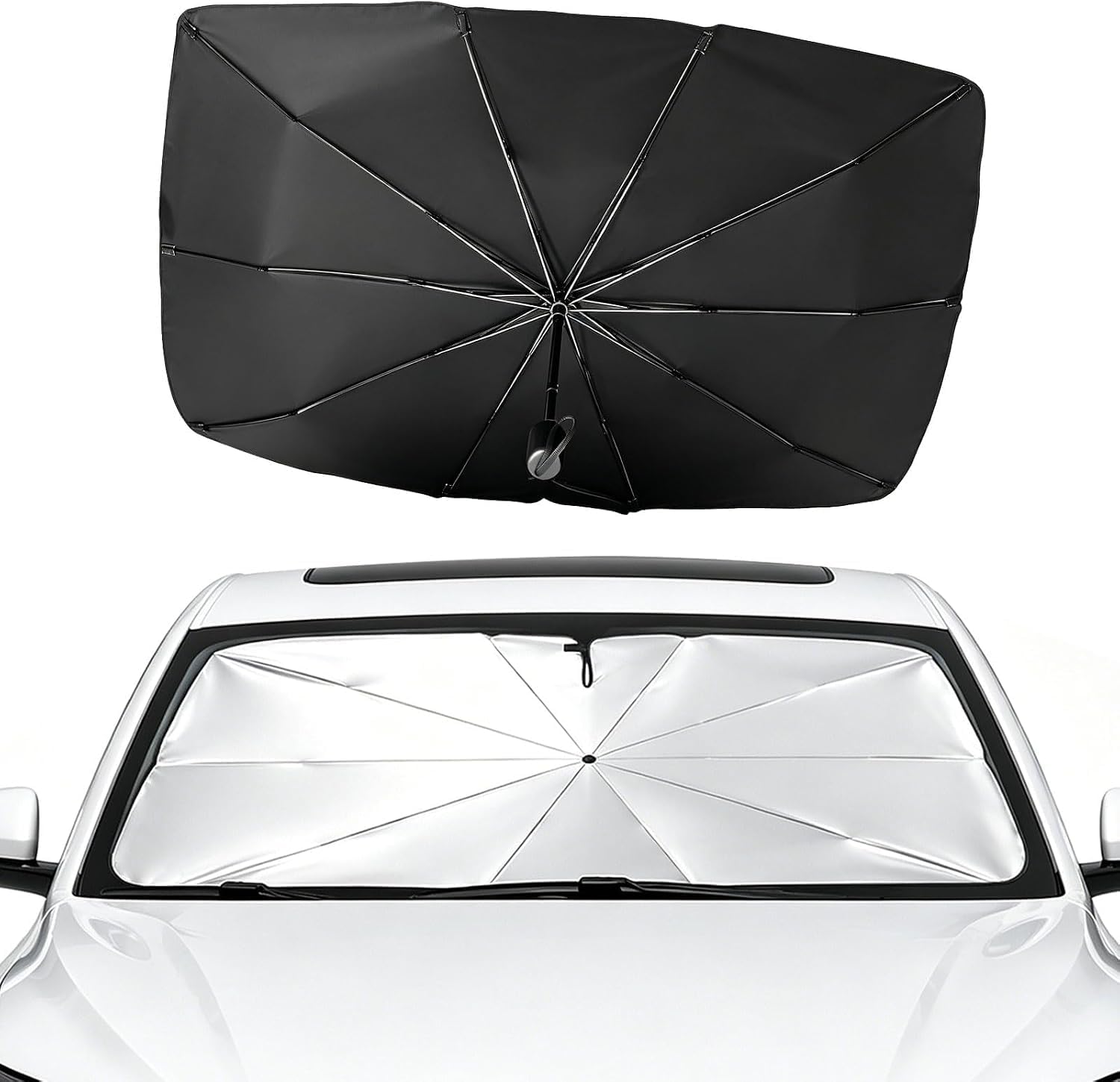 Auto-sonnenschutz Für Die Windschutzscheibe, Faltbarer Regenschirm, Uv-schutz Isolierter Sonnenschutz-regenschirm Für Auto Mit Hülle, Kompatibel Mit Suv, Lkw, Den Meisten Modellen, 137 X 75 Cm