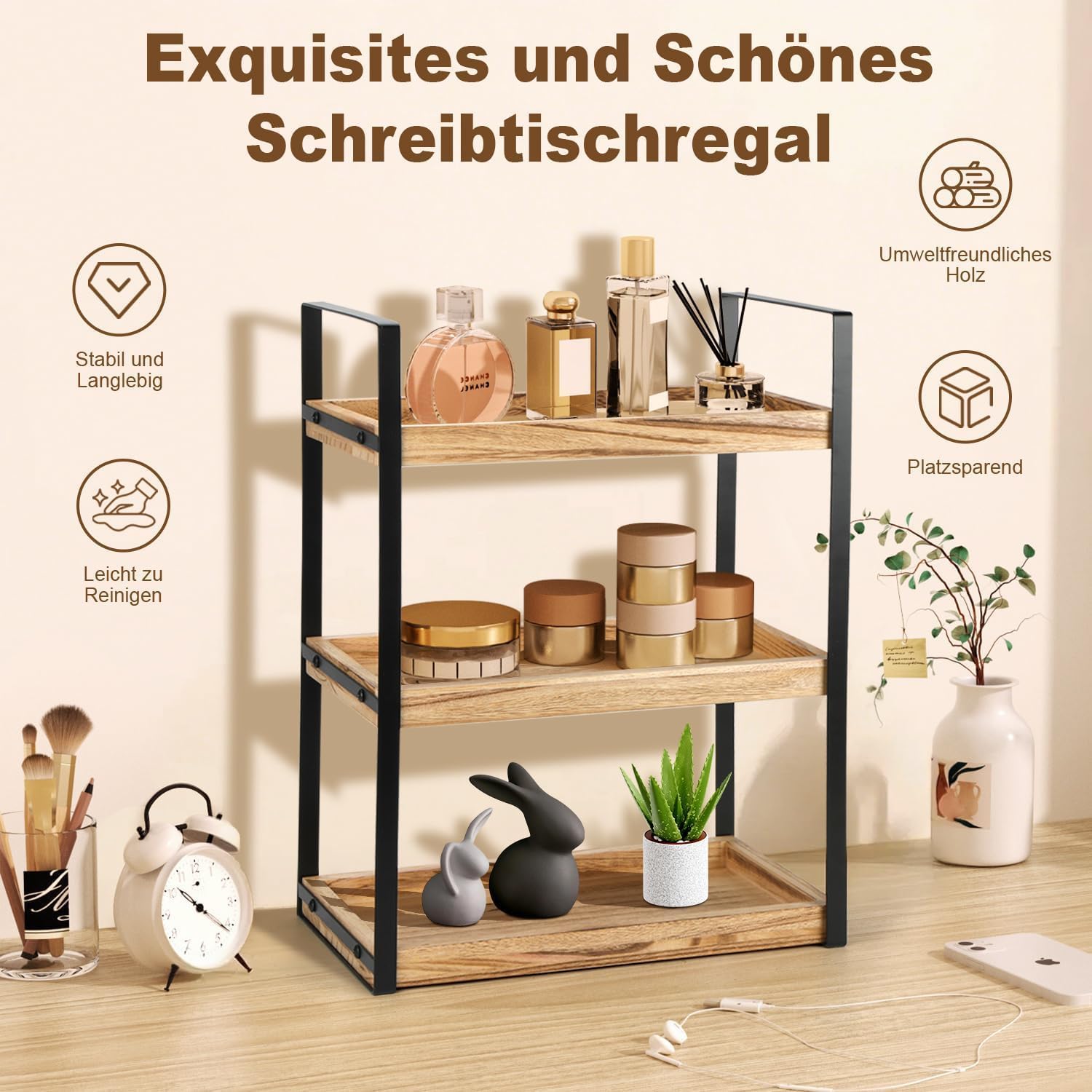 Wasserfeste Regal 3 Böden Lagerregal Holzregal Leichtes Brennen Badregal Standregal Bücherregal Metal Küchenregal 33 17 43cm Für Bad Küchen Waschküchen