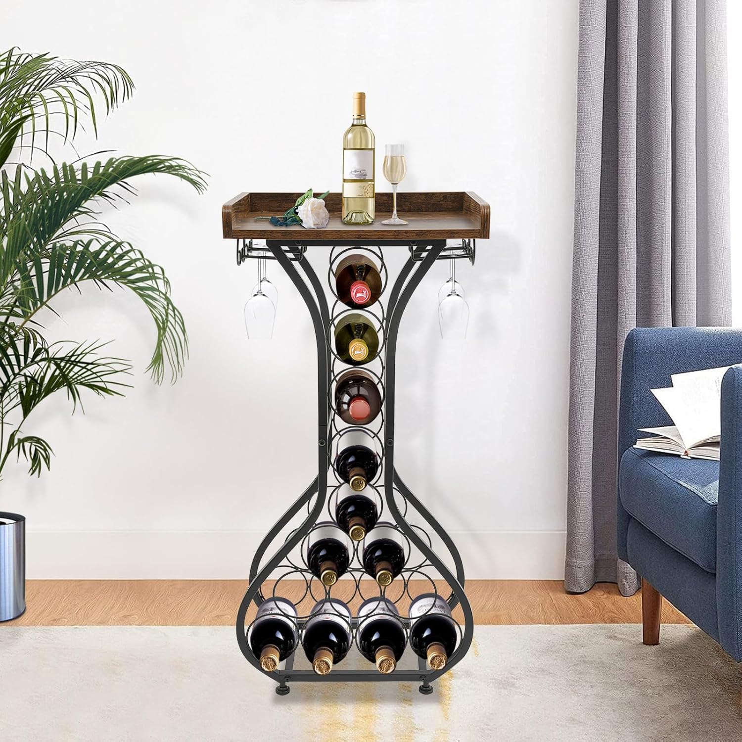 Weinregal Freistehend Für 14 Flaschen, 90cm Flaschenregal Dekorativer Flaschenhalter-ständer Für Küche, Bar, Esszimmer, Boden