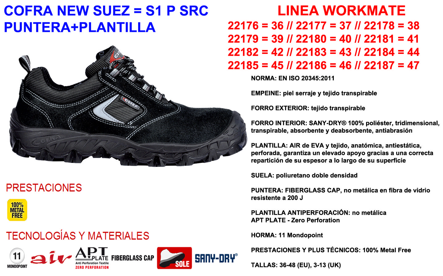 Cofra New Suez Sneaker Größe 40 S1 P Src Zehen- Und Einlegesohle