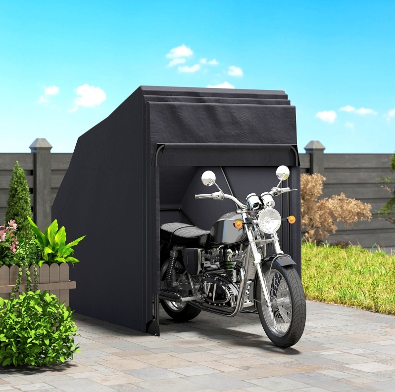 Motorradunterstand 345x135x191 Cm Schwarz Aus 600d Oxford-gewebe Mit Belüftung Und Einziehbarem Schutz
