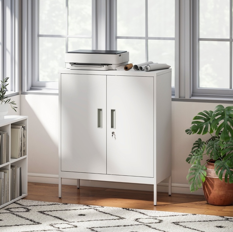 Aktenschrank 80x40x100 Cm Weiß Aus Stahl Mit Abschließbaren Türen, Verstellbaren Regalen Und Kippschutz