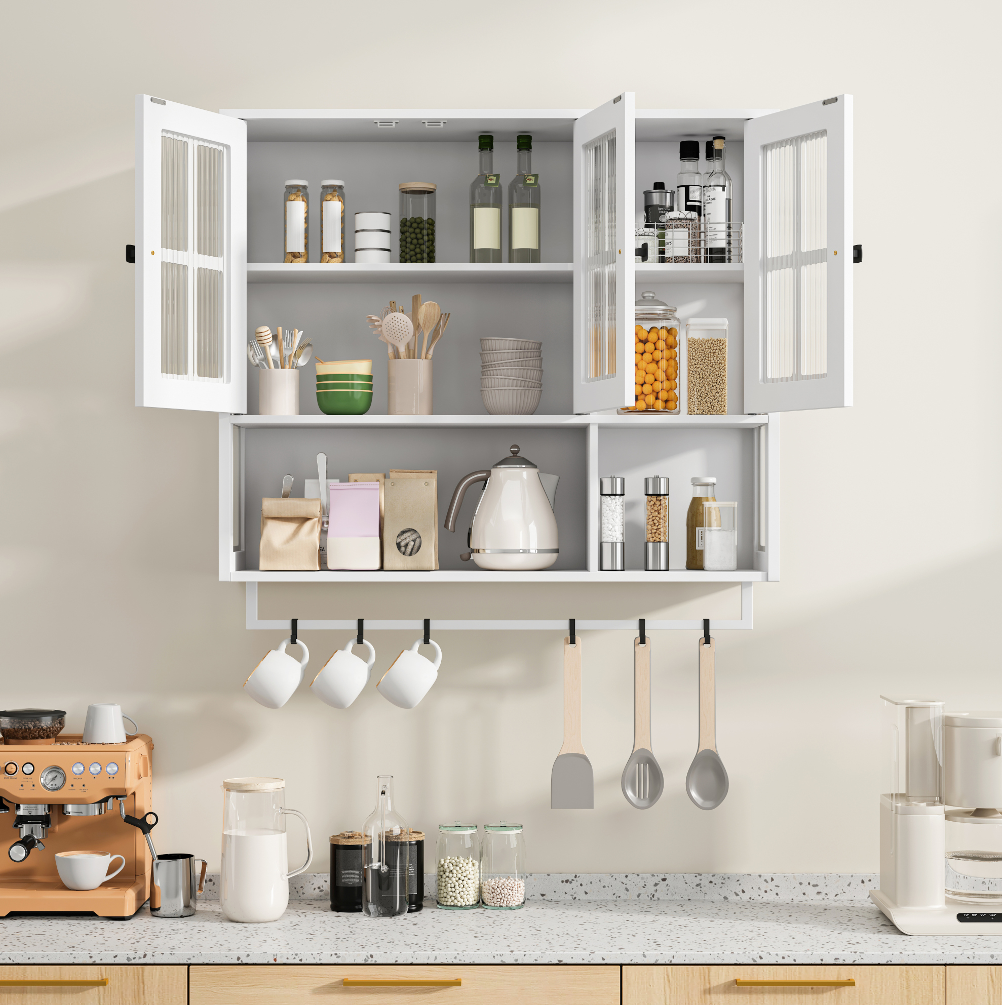 Bad-wandschrank 88x26x82.5 Cm Weiß Aus Mdf Und Glas Mit Wandmontage Und Handtuchhalter