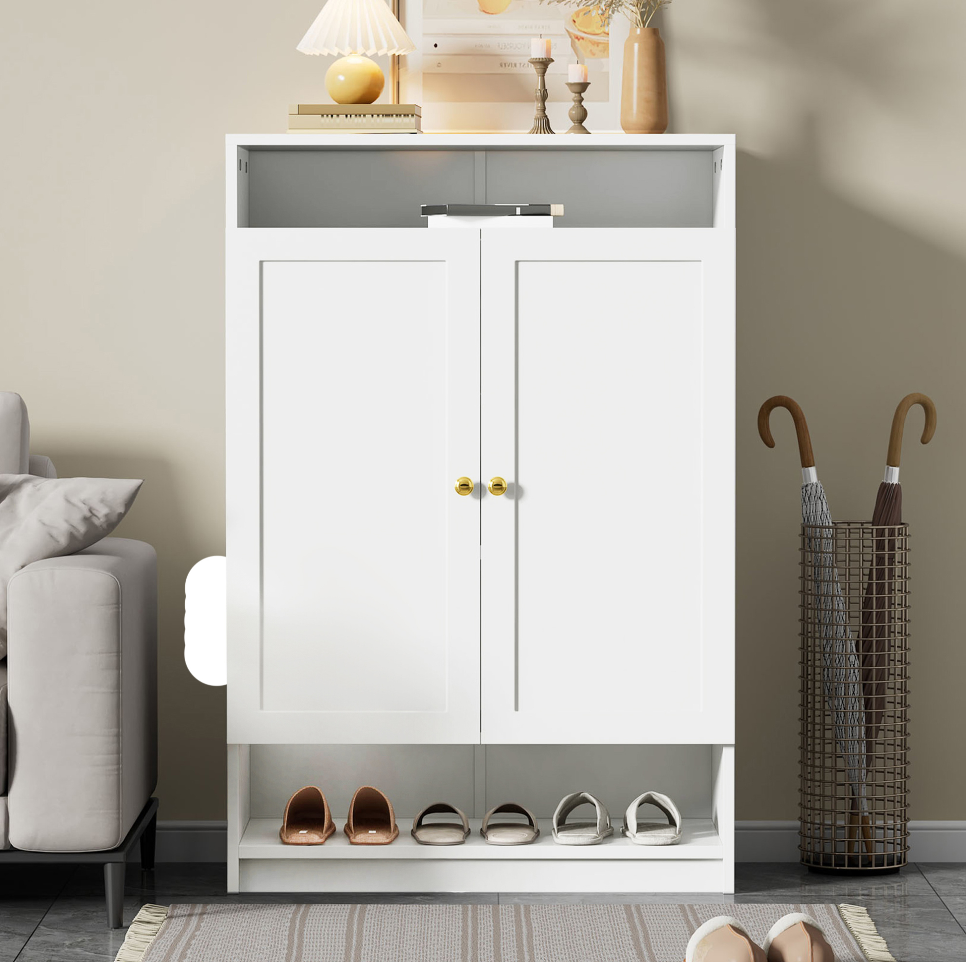 Schuhschrank 73x34x109 Cm Weiß Aus Spanplatte Und Metall Mit Höhenverstellbaren Einlegeböden Und Kippsicherung